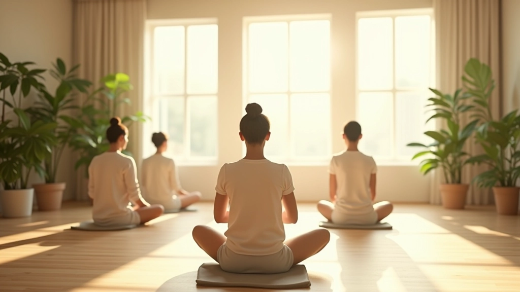 Meditation foundation course participants in a peaceful studio