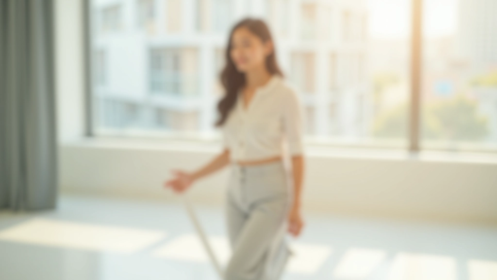 Person practicing moving meditation or tai chi in a bright indoor studio space with wooden flooring and large windows