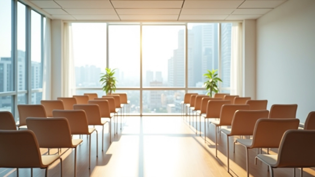 Bright training room with windows, comfortable seating, and natural light for workshops